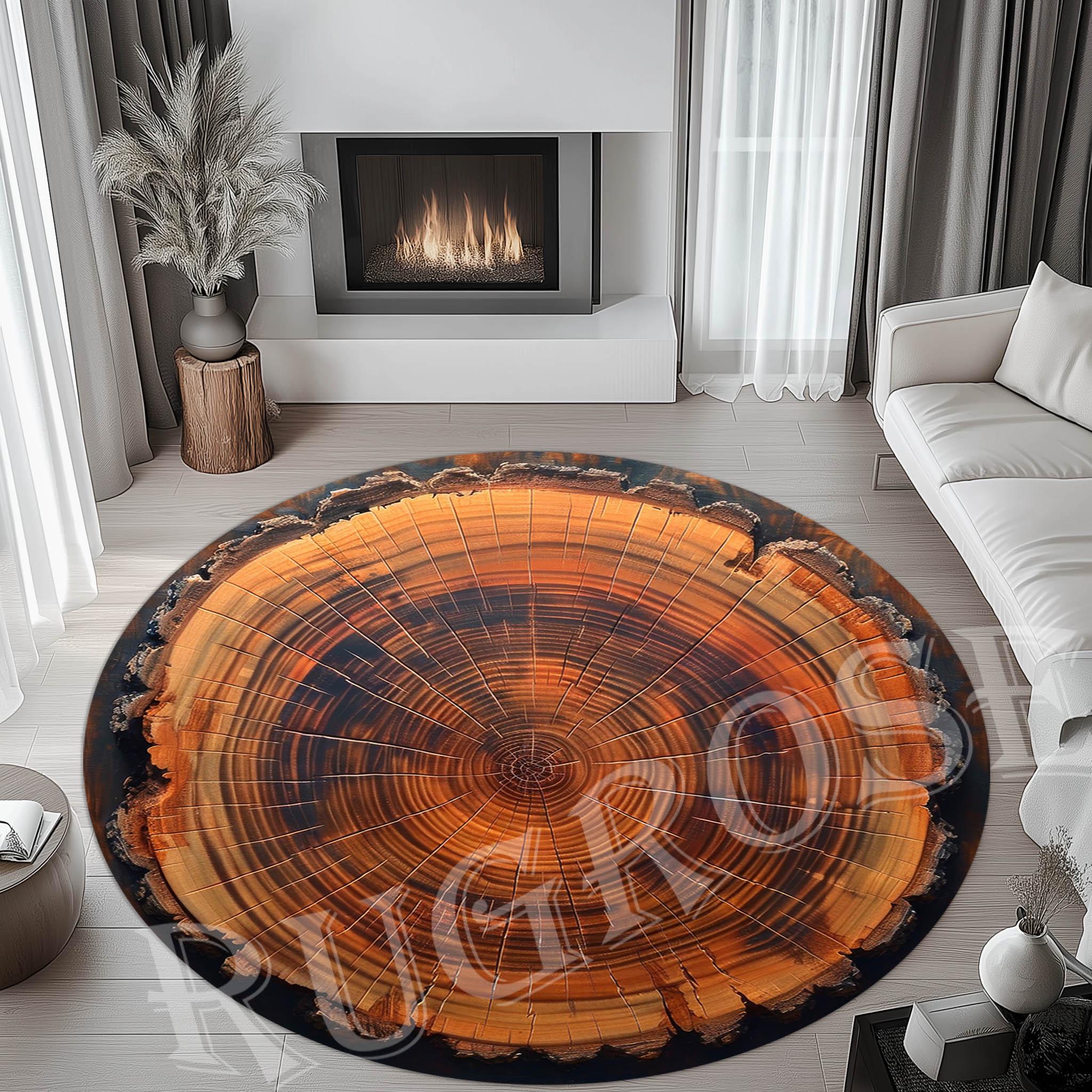 Mayberry Rug Tree Stump Round Tree Stump Rug, Wood Grain Print, Non-slip Cotton Base - Etsy