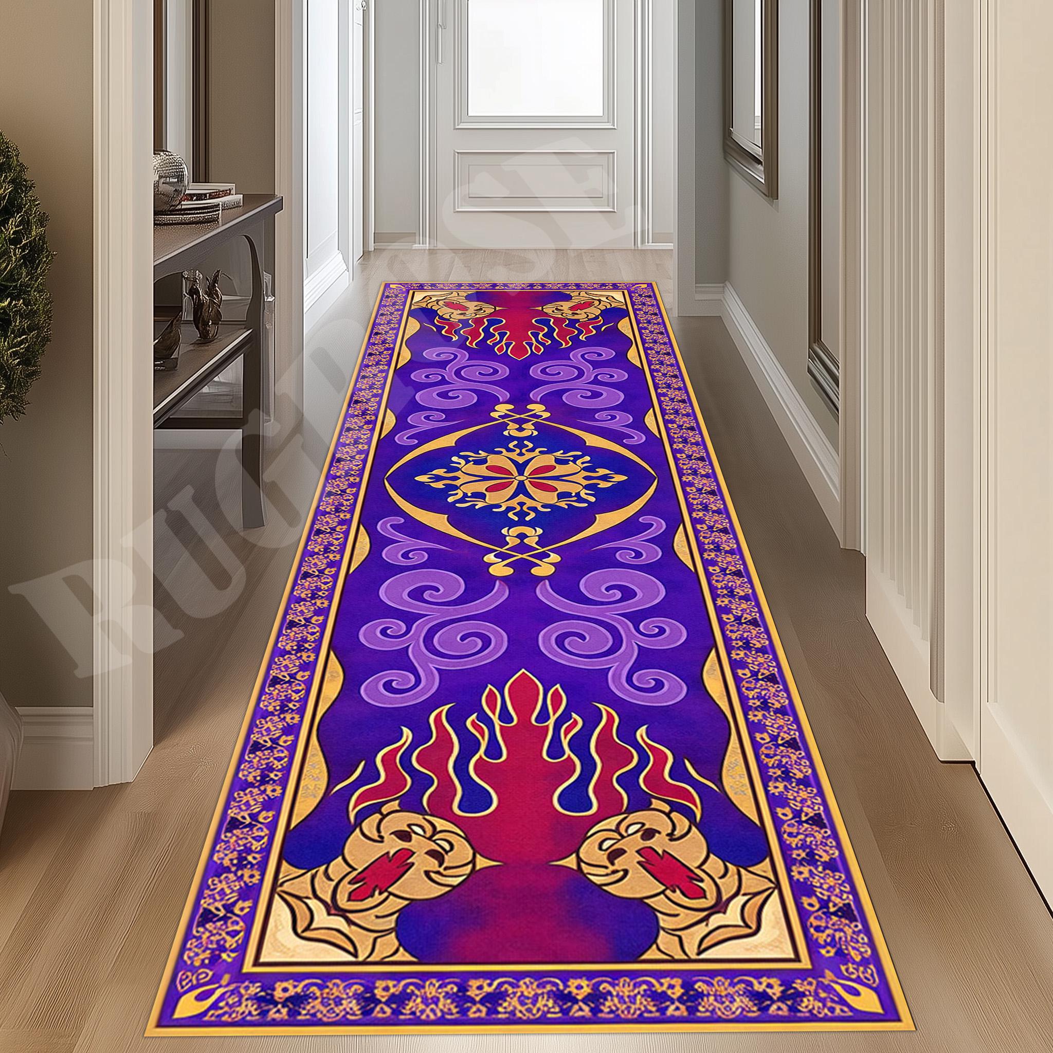 Aladdin Runner Rug, Purple Gold Flame, Mystic Asian Motif Carpet - Etsy