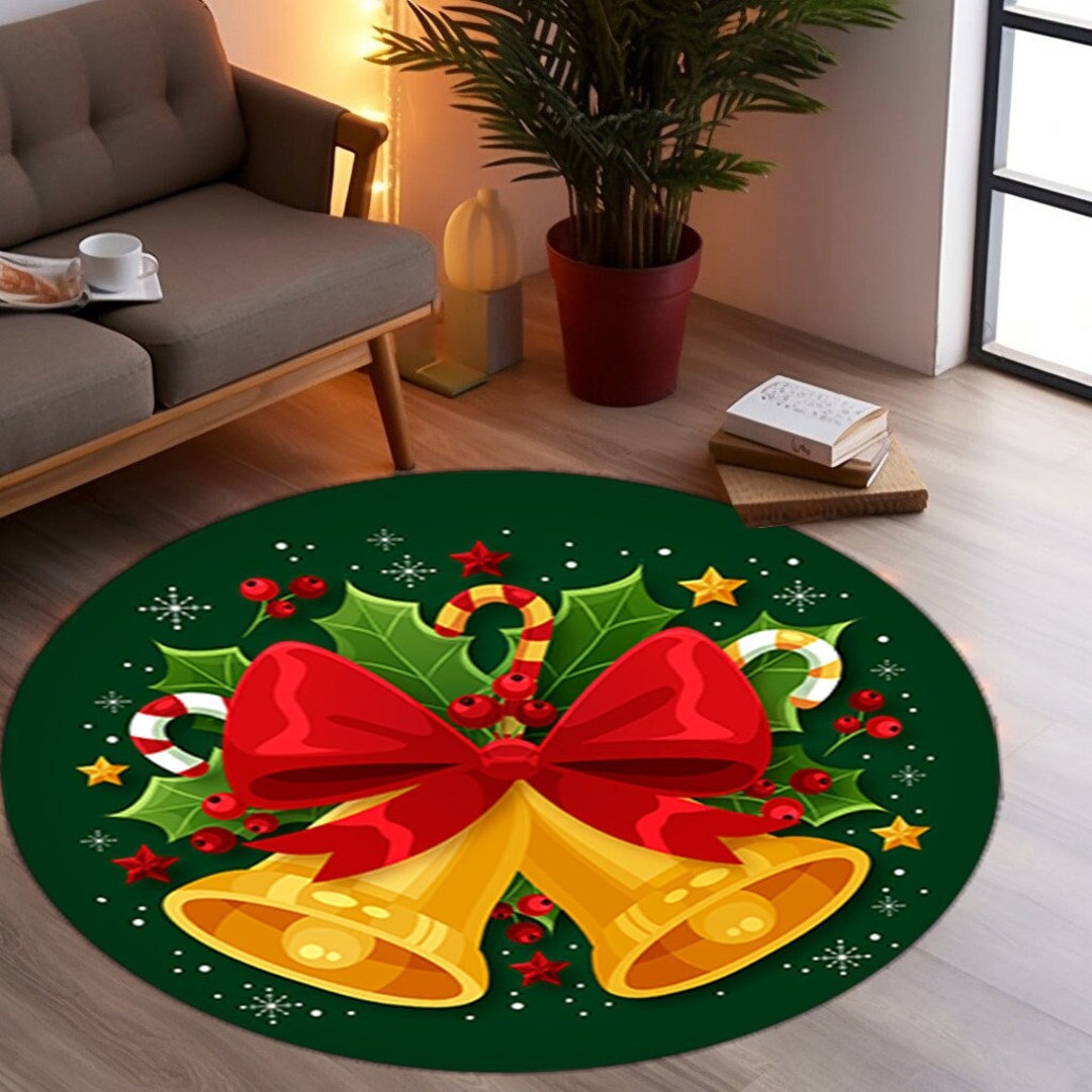 Christmas Rug, Round Christmas Rug, Christmas Bell Rug, Merry Christmas