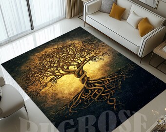 Tapis Arbre de vie, art traditionnel, base en coton antidérapante