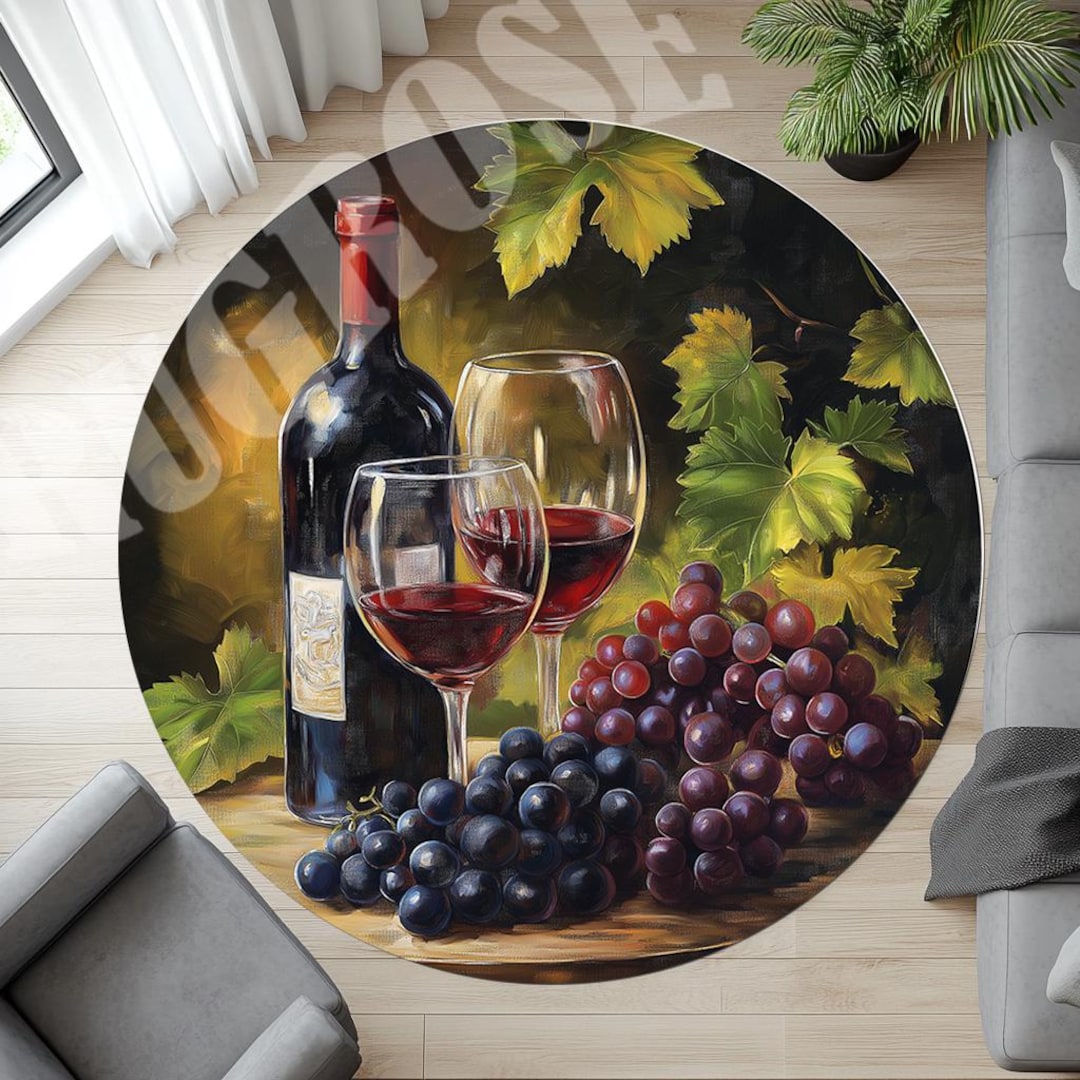 Wine Glass Rug, Grape Wine Rug, Round Wine Rug, Wine Glass Decor,grape ...