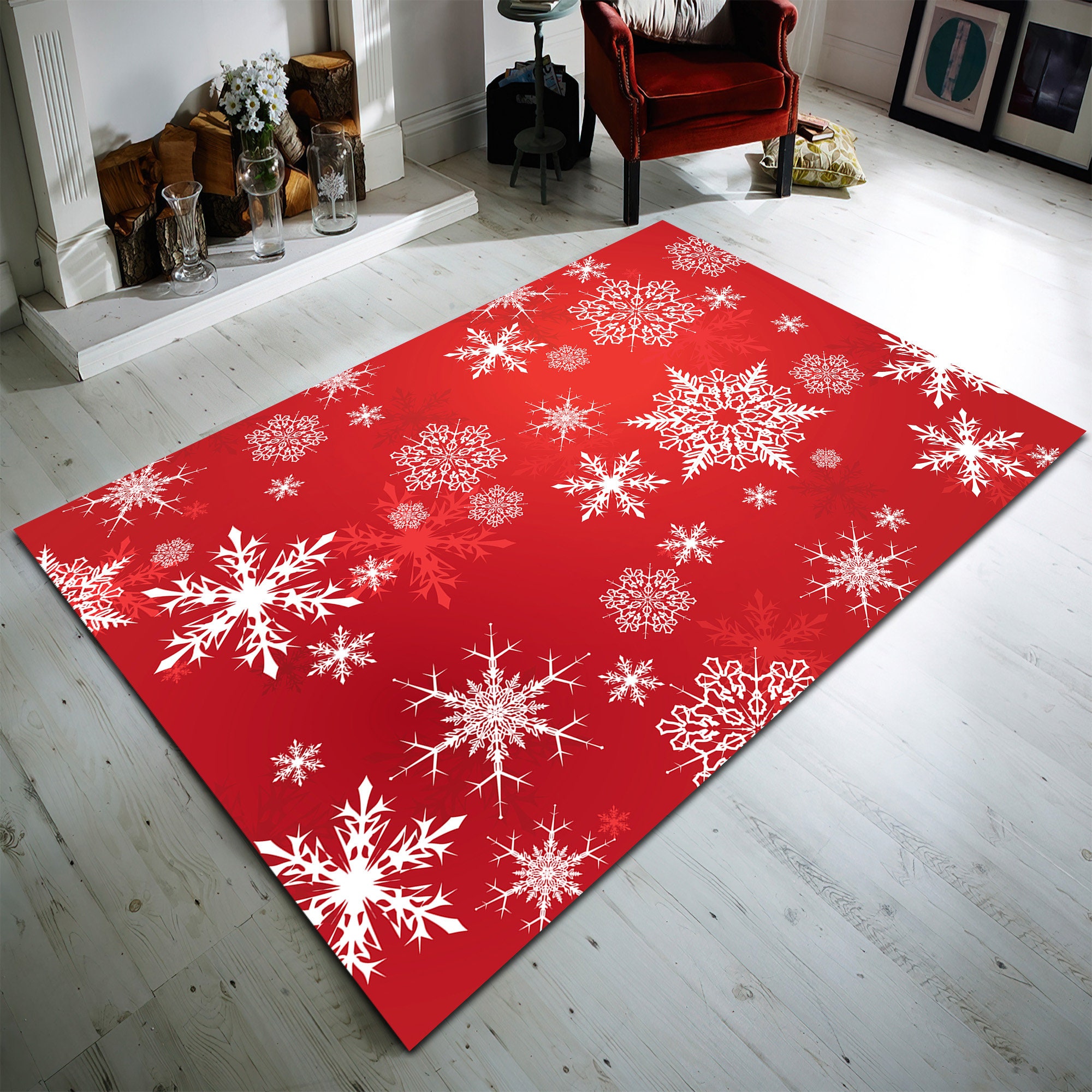 Indoor/Outdoor Snowflakes Holiday Hooked Accent Rug