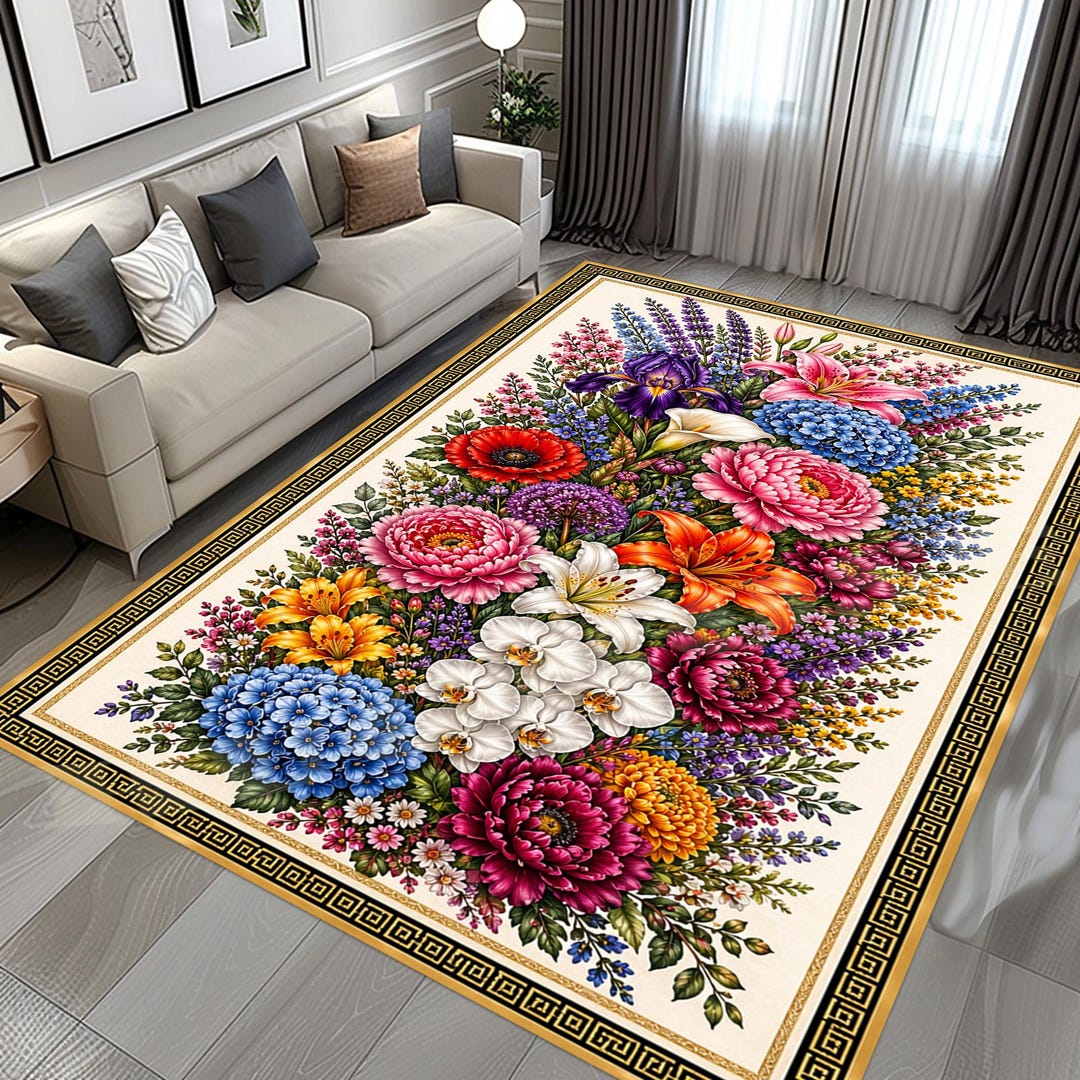 Floral Bouquet Rug: Colorful Blossoms, Botanical Garden Carpet (40x60cm ...
