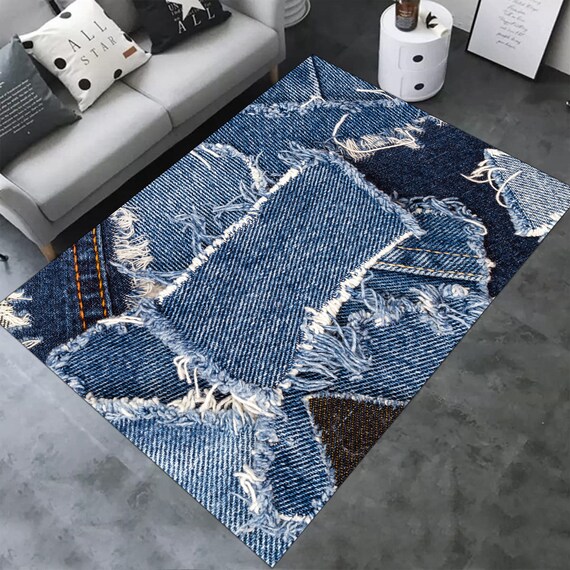 Blue Jean Pattern Rug, Modern Living Room Area Rug, 15.7x23.6 Inch