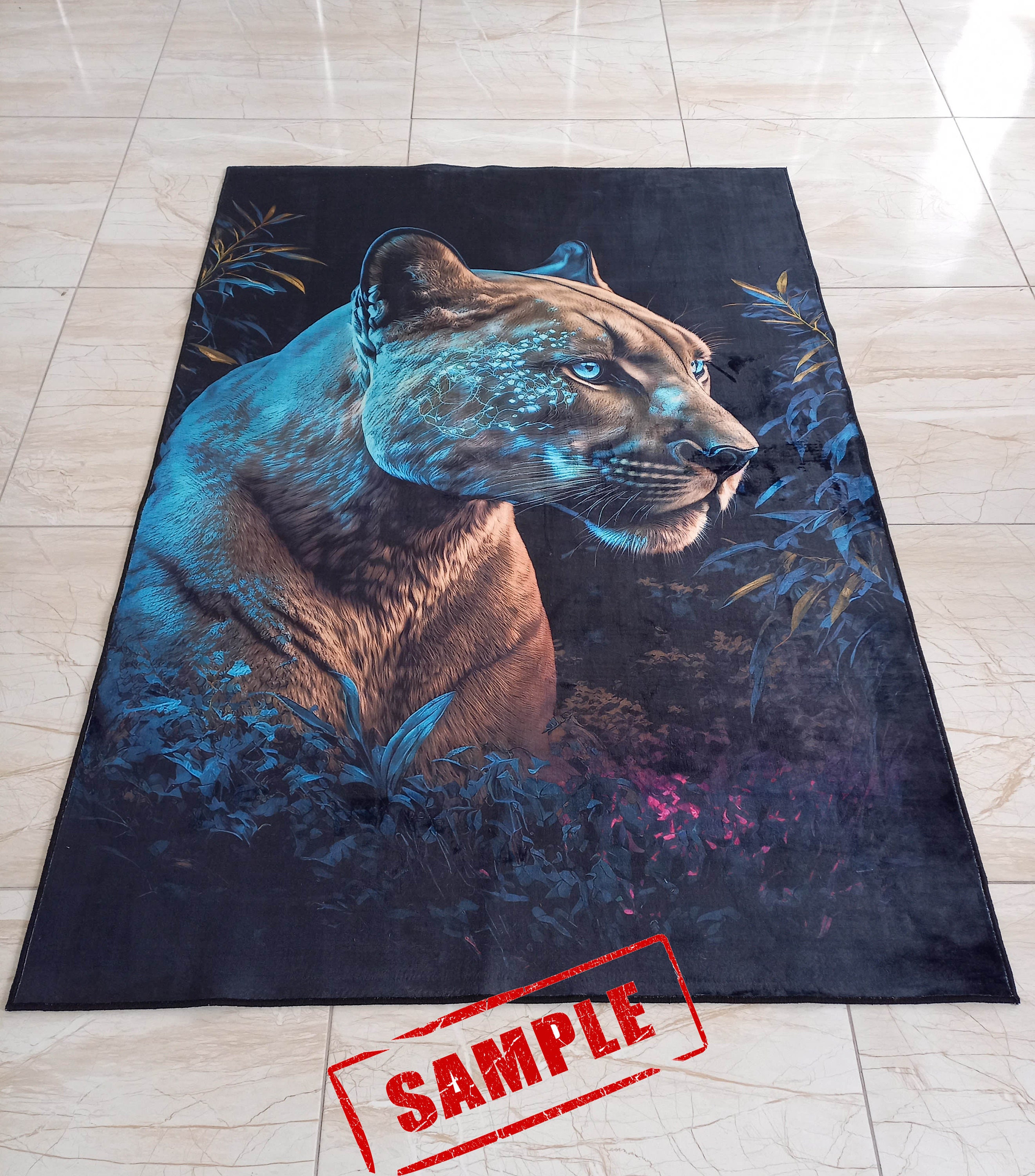 Neon Puma Rug, Modern Animal Art, Dark Jungle Decor - Etsy