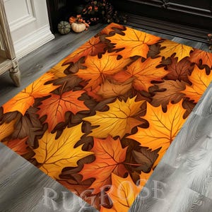 Herbstteppich, Herbstteppich, Teppich mit Blattmuster, Teppich mit Blättermuster, Kelimteppich, Wollteppich, Wohnzimmerteppich