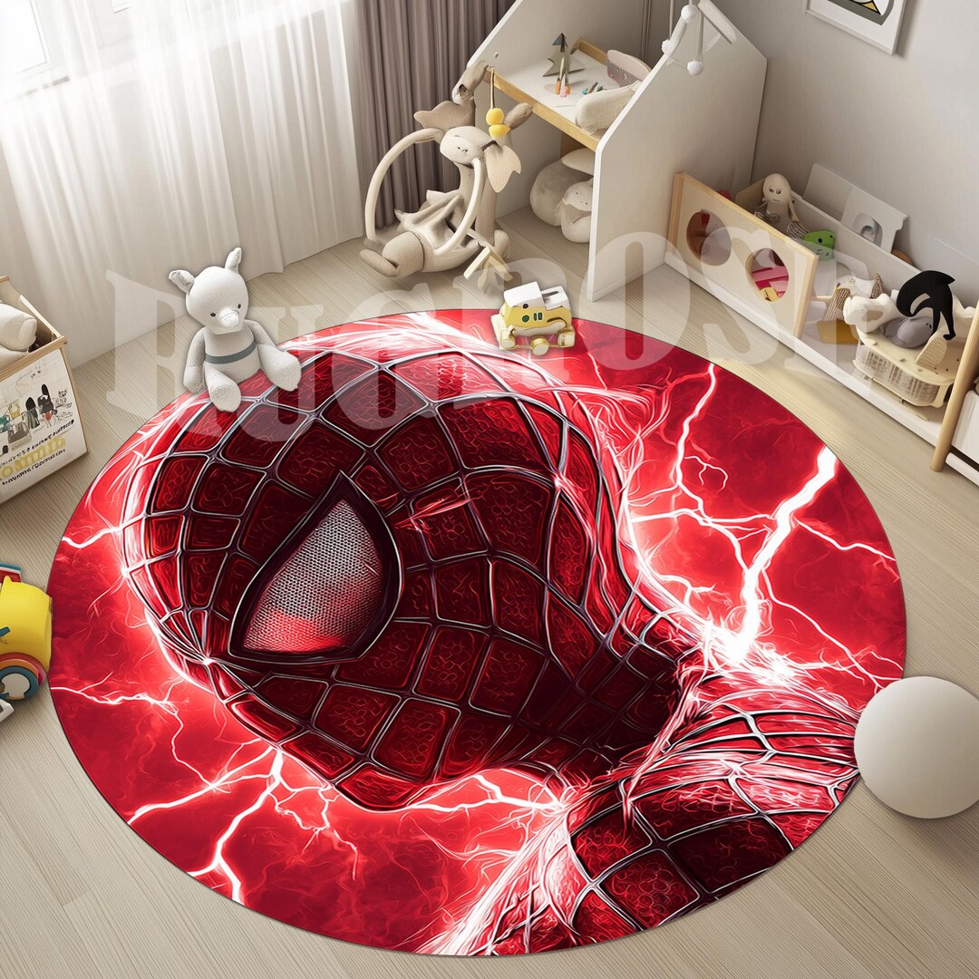 Spiderman Kids Room Rug, Round Superhero Carpet - Etsy