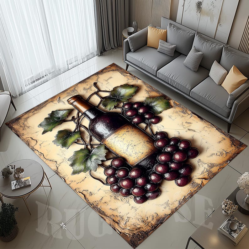 Wine Glass & Grape Kitchen Rug, Non-slip Cotton Base - Etsy