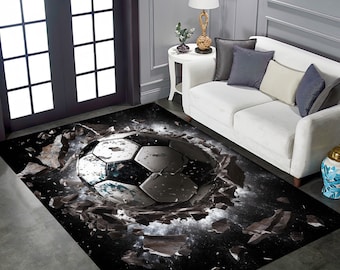 Breaking Glass Soccer Ball Rug, Sports Game Room Decor