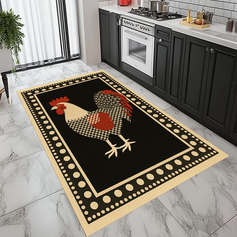 Rooster Rug Rooster Kitchen Rug, Non-slip Cotton Base, Farmhouse Decor - Etsy