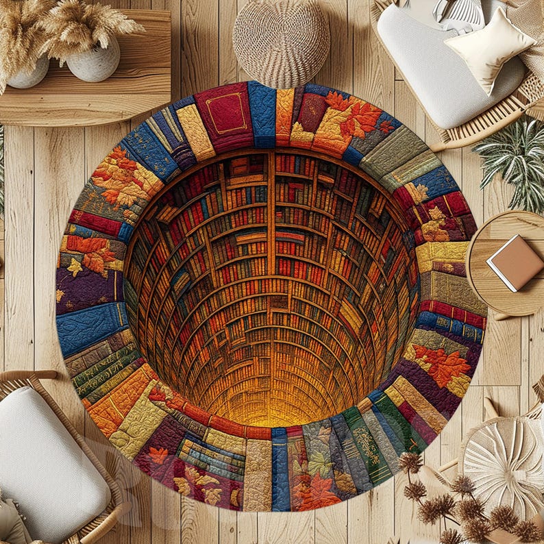 Library 3D Illusion Round Rug, Book Lover Decor - Etsy