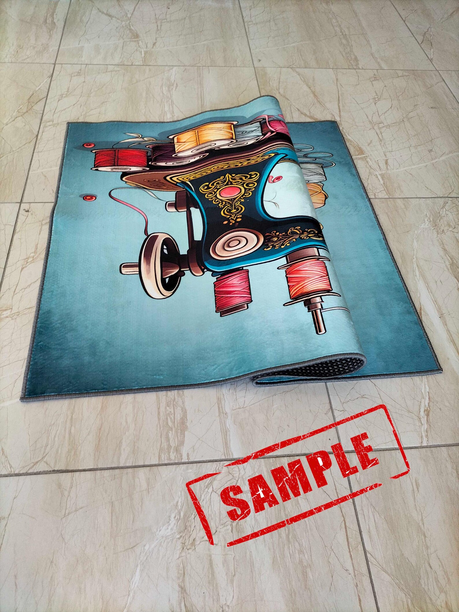 Sewing Machine Rug Pattern Sewing Machine Art Rug, Non-slip Cotton Base - Etsy