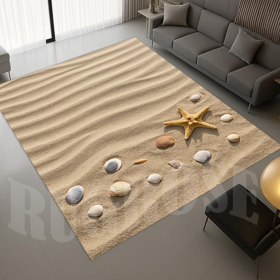 Beach Rug, Sea Rug, Sea Sand Rug, Beach Decor Rug, Seashells Rug ...