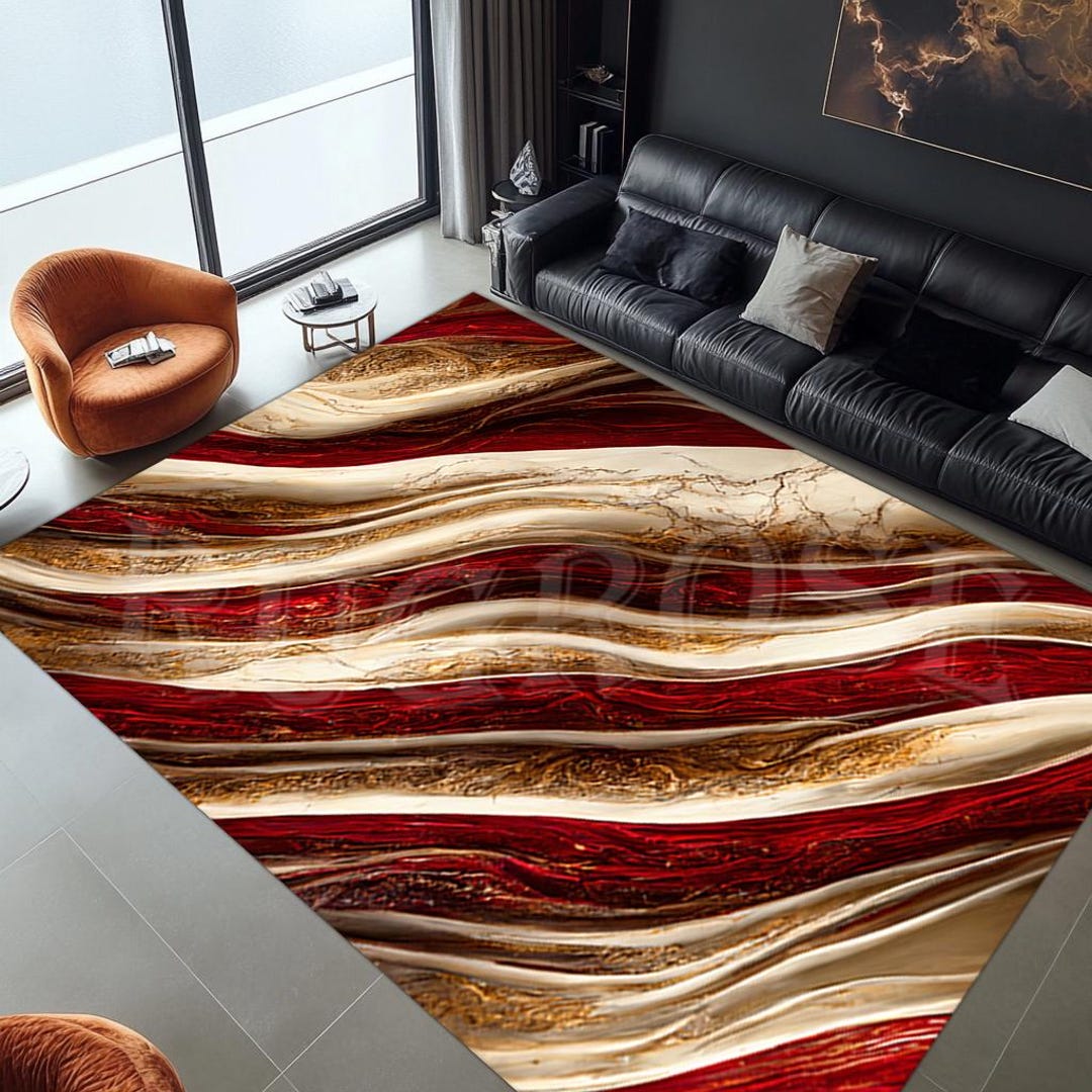 Red Designer Rug Red and Gold Marble Design Rug, Modern Art Rug - Etsy