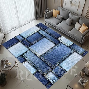 Colo Rblue Jean Blue Rug Blue Jean Pattern Area Rug, Modern Patchwork Design - Etsy