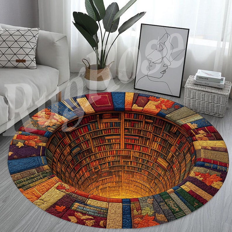 Library 3D Illusion Round Rug, Book Lover Decor - Etsy