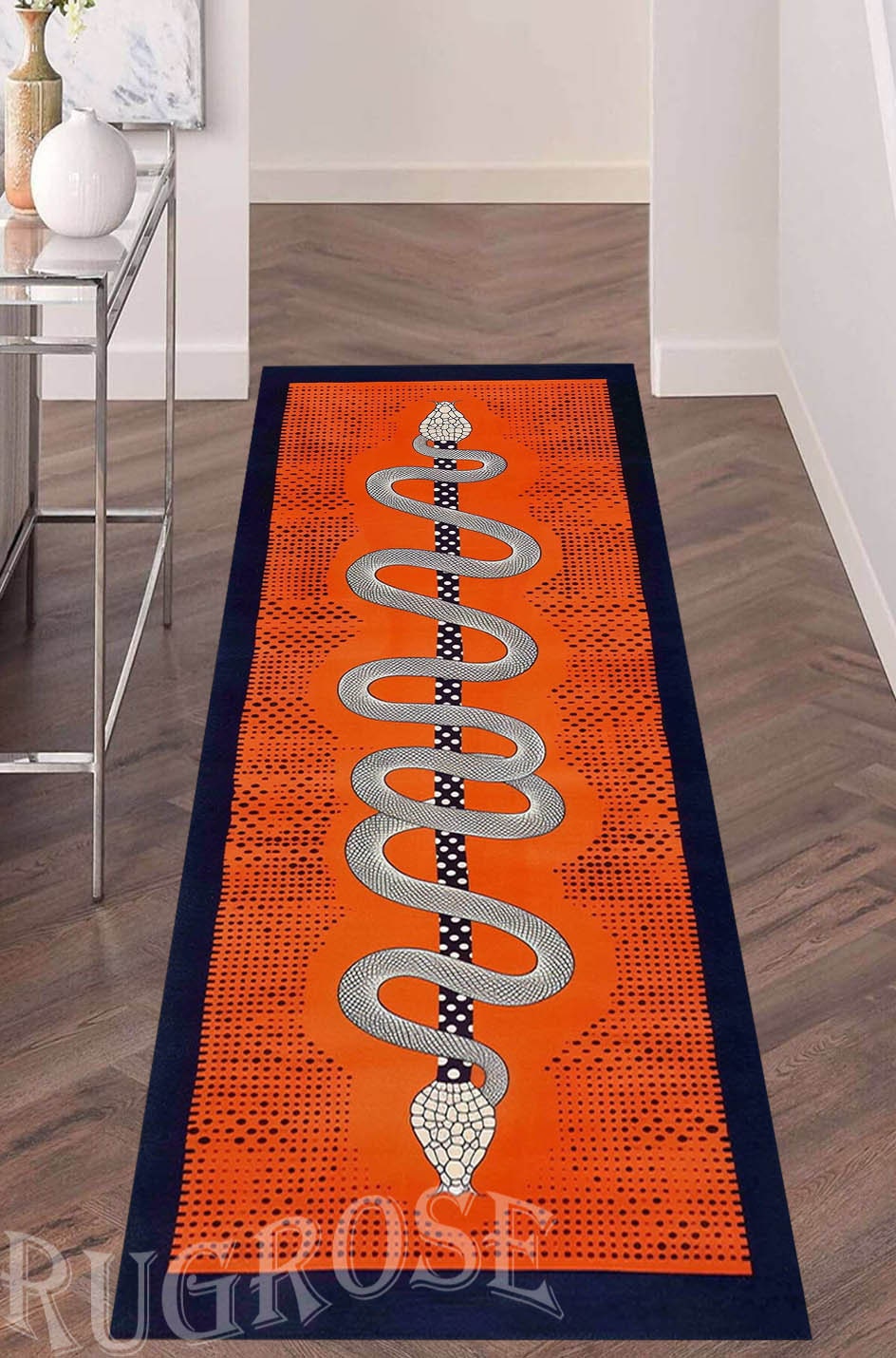 Orange Snake Runner Rug, Modern Hallway Decor - Etsy