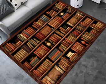 Bookshelf Pattern Area Rug, Library Decor, 3D Print