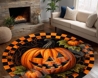 ハロウィンかぼちゃの円形ラグ、不気味な秋の装飾