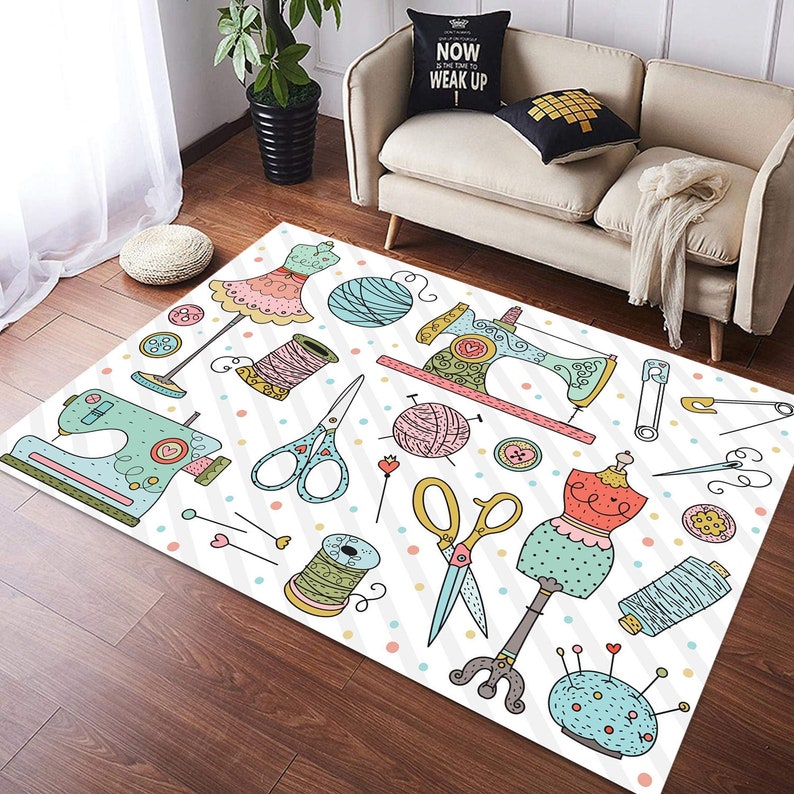 Button Patterned Rug Sewing Machine Rug, Cotton Non-slip Mat, Sewing Room Decor - Etsy