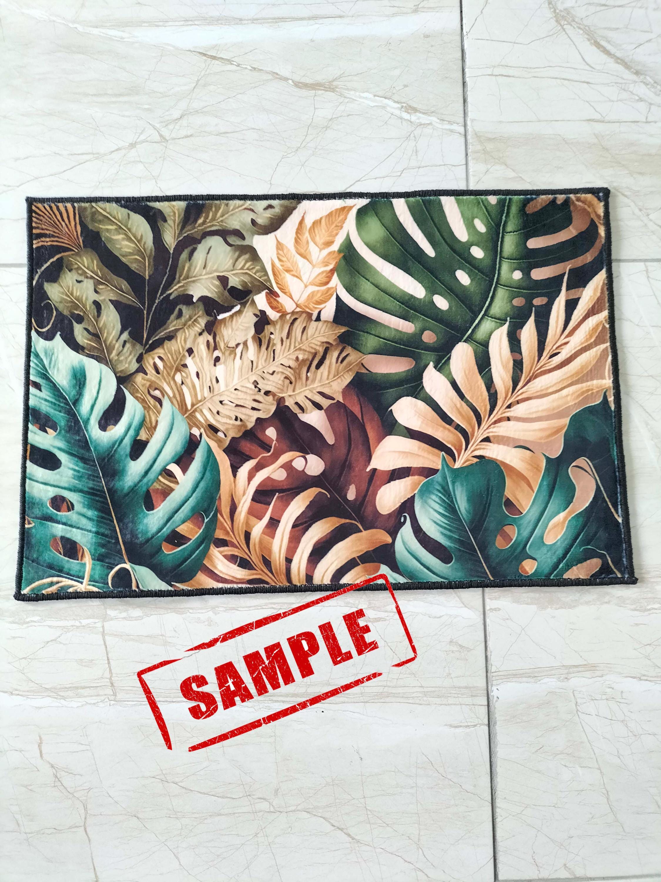 Monstera Leaf Pattern Rug, Green Gold Plant Design - Etsy