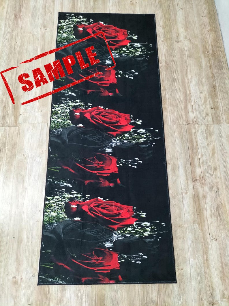Red and Black Roses Runner Rug, Non-slip Cotton Base - Etsy