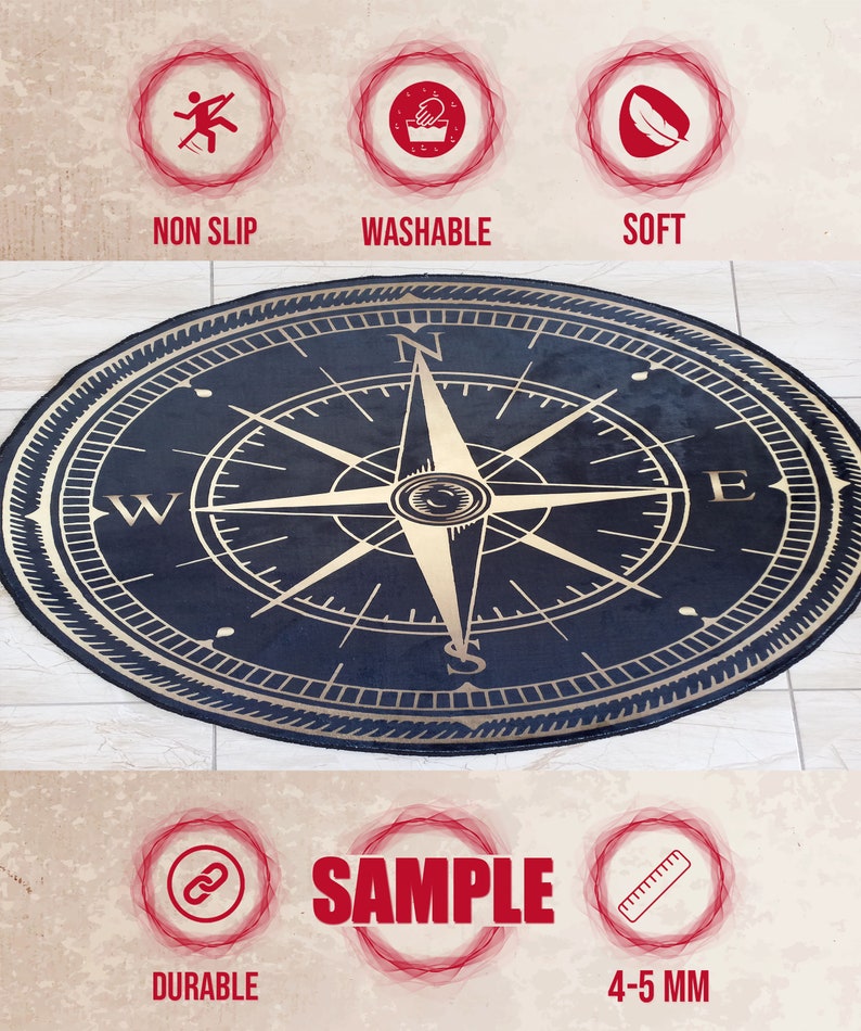 Compass Round Rug, Medallion Design, Area Rug - Etsy