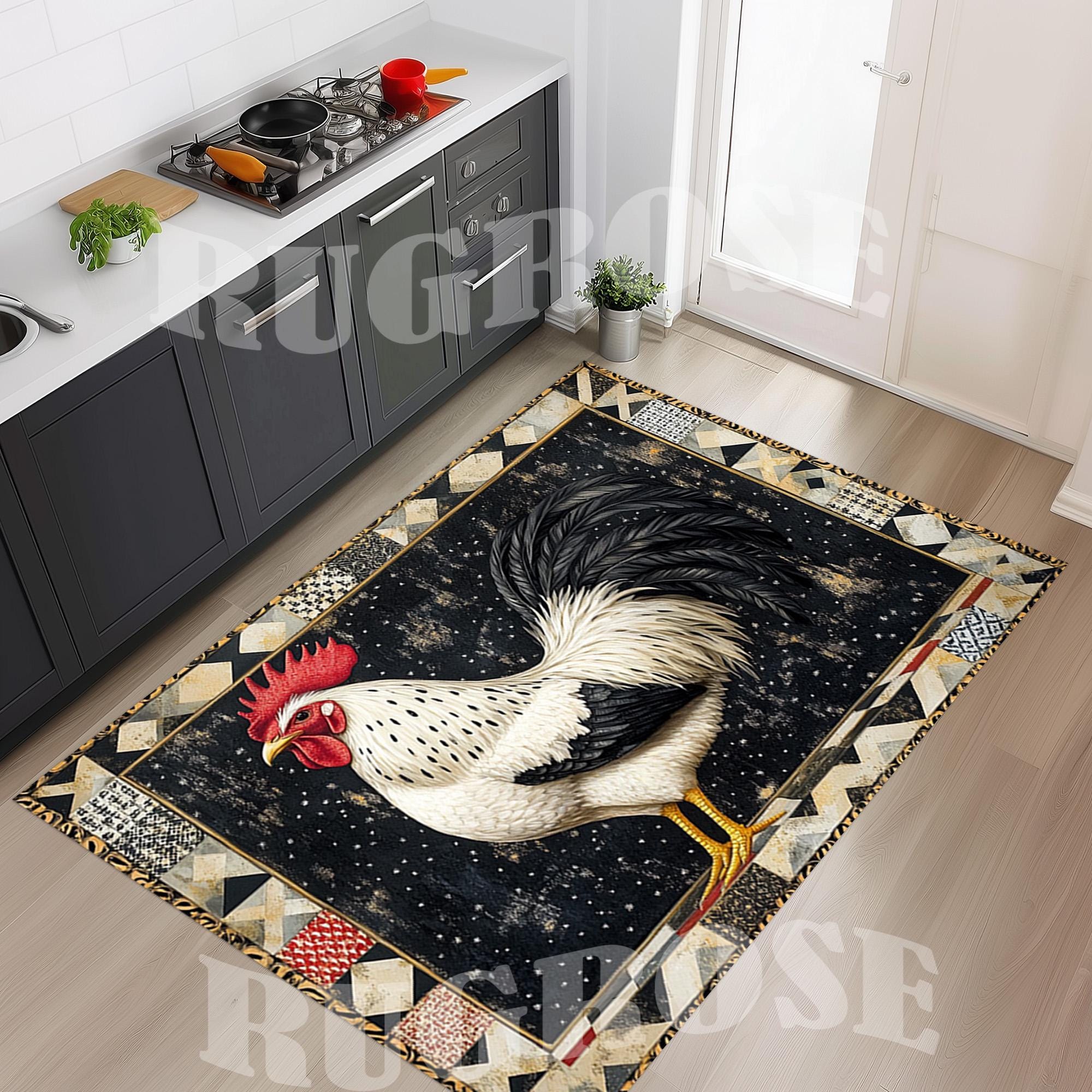 Rooster Kitchen Rug, Modern Farmhouse Decor, Non-slip Cotton Base (15 ...
