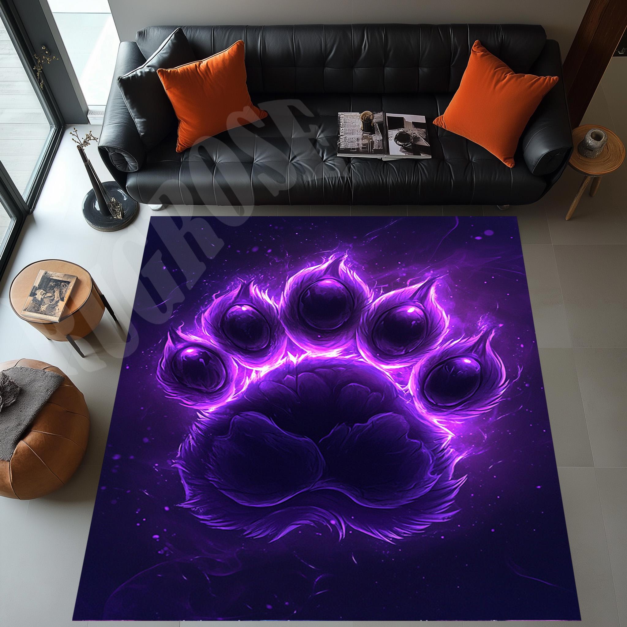 Neon Purple Paw Print Rug, Kids Room Decor, Modern Animal Rug - Etsy