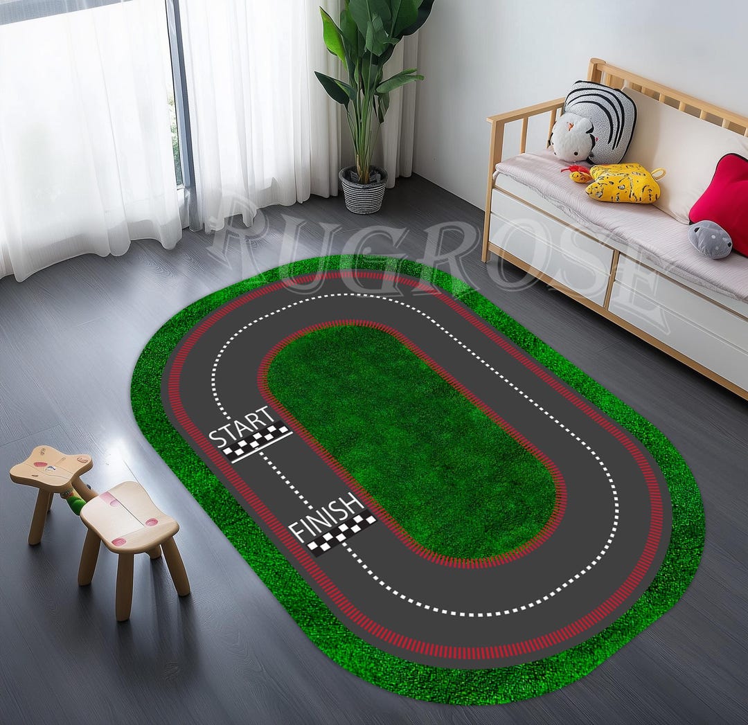Seamless Racetrack Rug Oval Race Track Rug, Kids Room Decor, Non-slip Cotton Base - Etsy