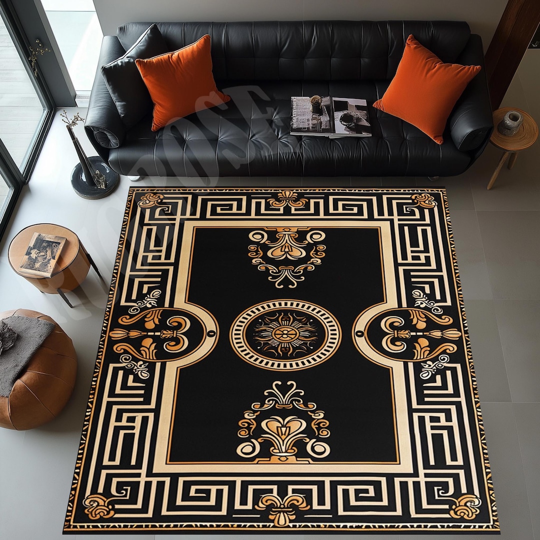 Black and Gold Greek Key Rug, Modern Living Room Decor - Etsy UK