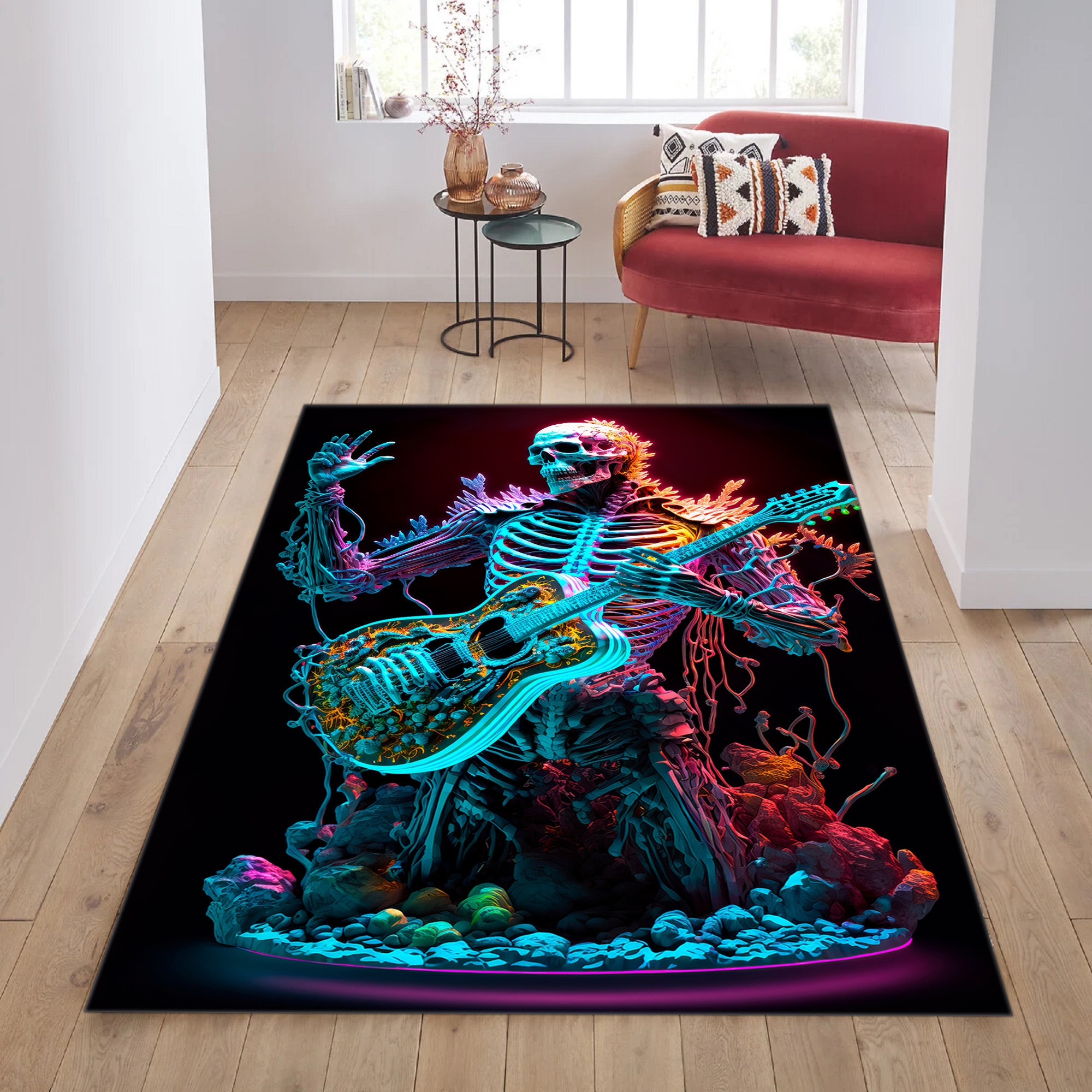 Discover Guitar Rug, Skeleton Rug, Fantastic Rug, Skull Rug, Guitar Themed Rug, Music Rug,Game Room Rug,Gift Guitar Rug,Decorative Rug,Area Rug