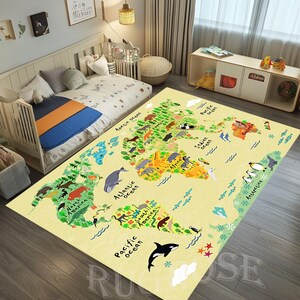 Tierweltkarte, Tierkarte, Anti-Rutsch-Kinderdecke, Süßtiere, Lernteppich, Kinderzimmer Karte, Aktivitätsmatte, Entdecker, Lernteppich