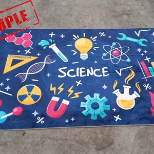 Science Education Rug, Education Rug, Hand Drawn Science Rug, Kids Room ...