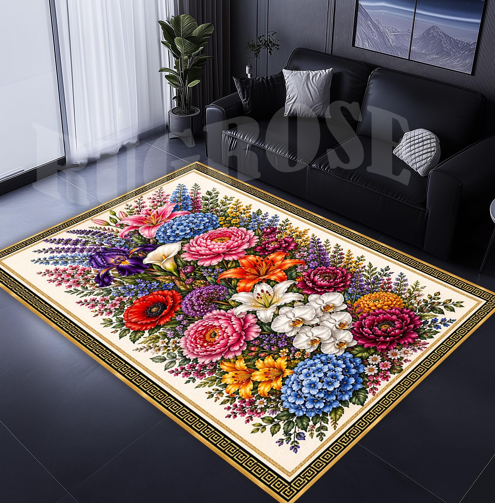 Floral Bouquet Rug: Colorful Blossoms, Botanical Garden Carpet (40x60cm ...