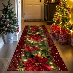 Poinsettia Runner Rug: Traditional Xmas Hallway Decor