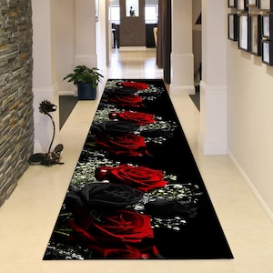 Red Roses, Black and Red Roses, Roses Runner Rug, Roses Long Rug, Hallway Rug,Modern Runner Rug,Rose Rug,Design Runner Rug,Gift Rug,Area Rug