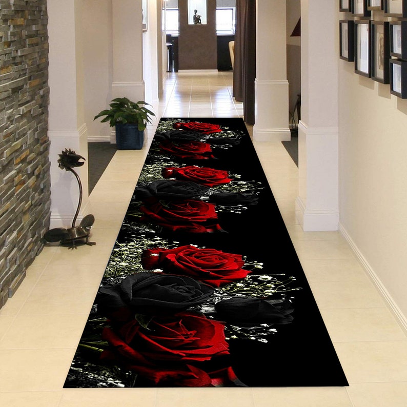 Red and Black Roses Runner Rug, Non-slip Cotton Base - Etsy