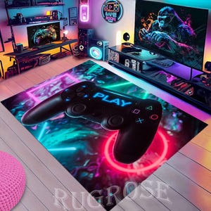 Joystick Game Room Rug, Non-Slip Gamer Mat