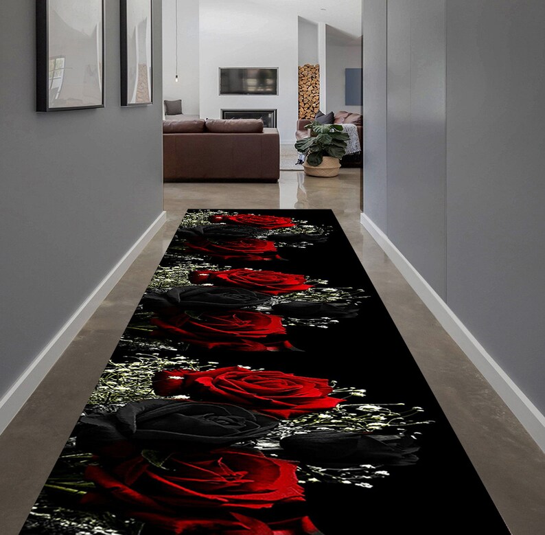 Red and Black Roses Runner Rug, Non-slip Cotton Base - Etsy