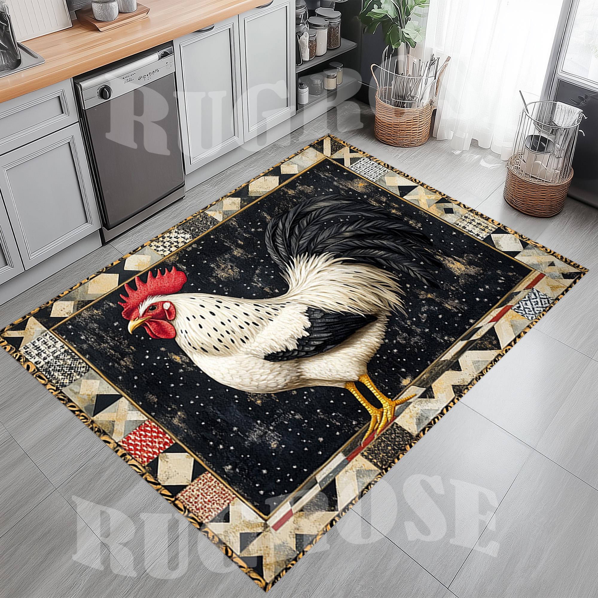 Rooster Kitchen Rug, Modern Farmhouse Decor, Non-slip Cotton Base (15 ...