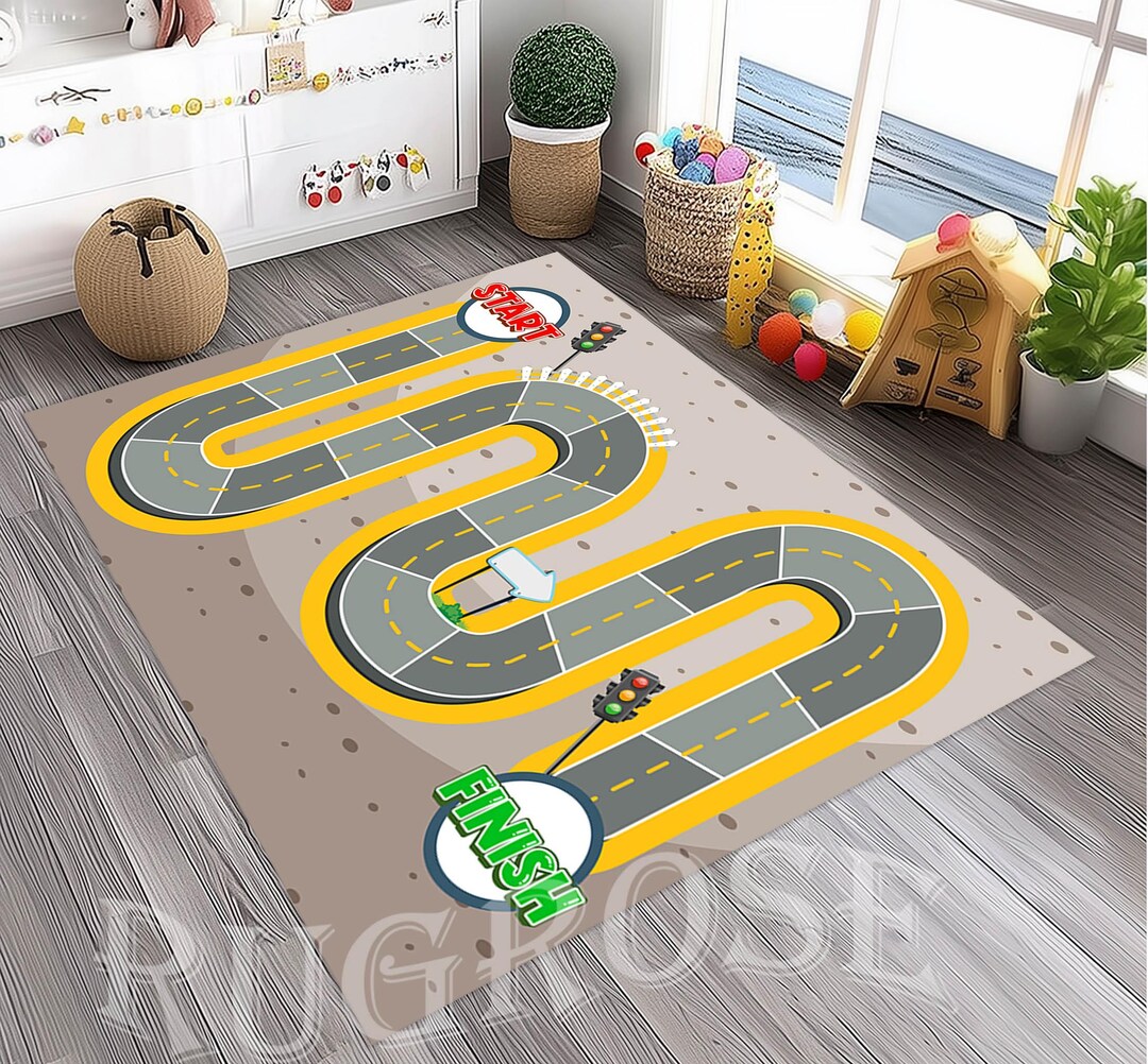 Kids Track Rugs Race Car Track Rug, Kids Playroom, Non-slip Cotton Base - Etsy