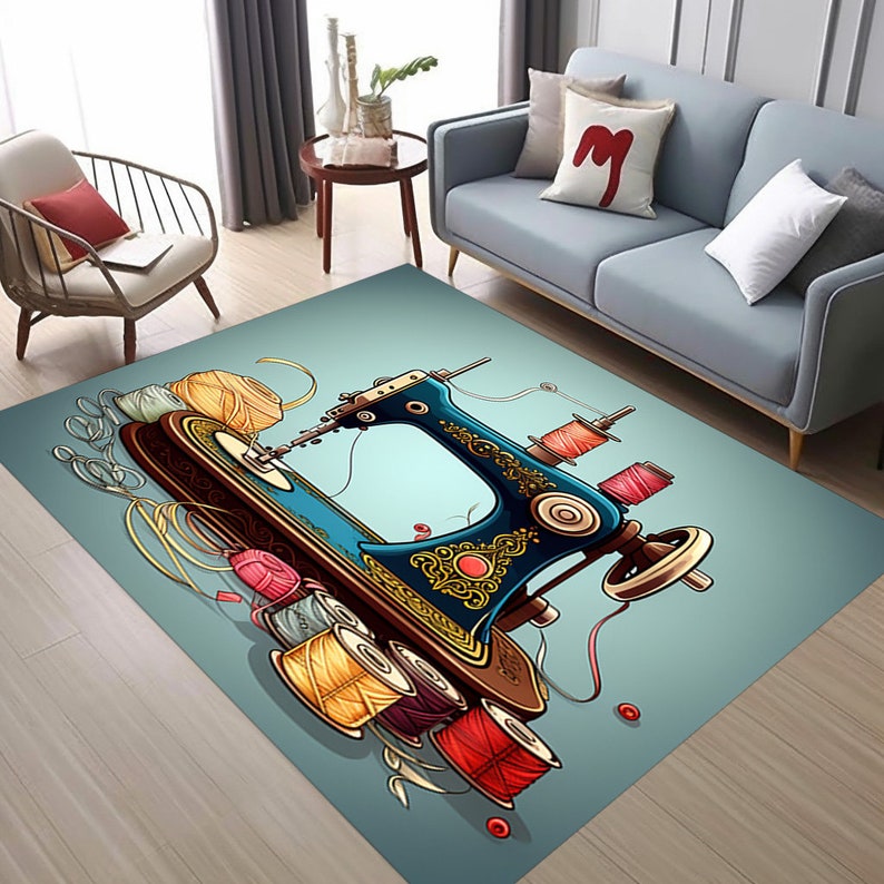 Sewing Machine Rug Pattern Sewing Machine Art Rug, Non-slip Cotton Base - Etsy