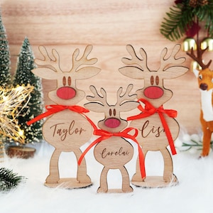 Natale in famiglia, Decorazione dell'impostazione dei nomi dei luoghi, Renna indipendente personalizzata, Renna di Natale, Decorazioni per la casa personalizzate in alce, Regali di Natale