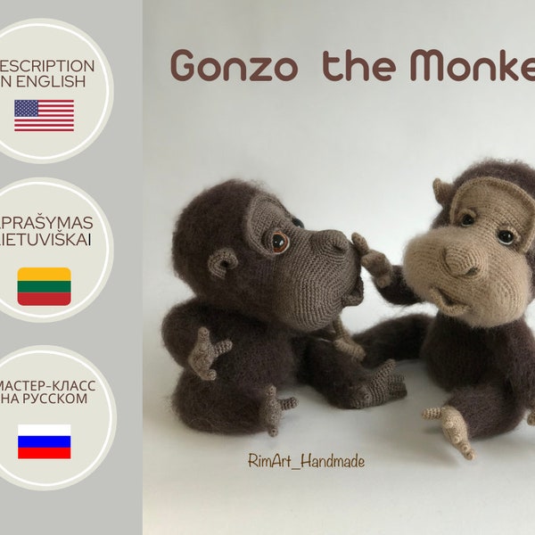 Crochet pattern Monkey Gonzo, amigurumi PDF file in Eng., in Lt. and in Ru. Amigurumi, pattern monkey, crochet pattern, MK, home accessories