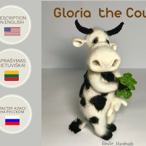 Patron au crochet Gloria la vache, fichier PDF amigurumi en anglais, en Lt et en Ru. Crochet Gloria, vache au crochet, cadeau au crochet, détail intérieur