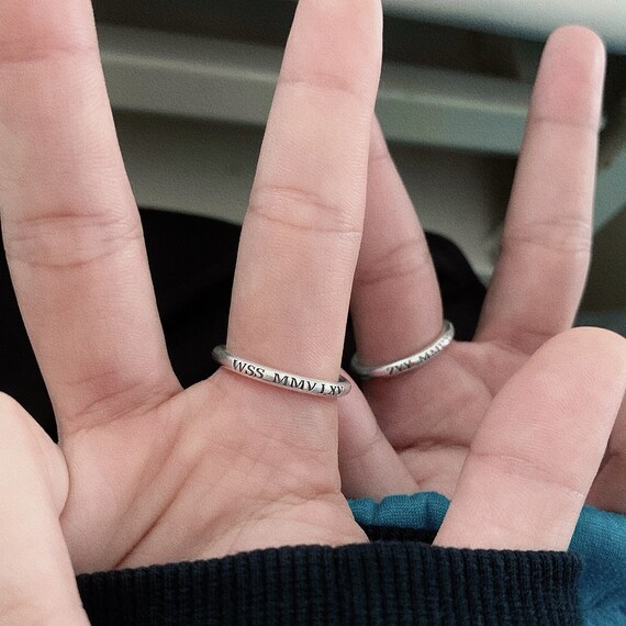 Custom Sterling Silver Couples Circle Rings outside Engraved Best