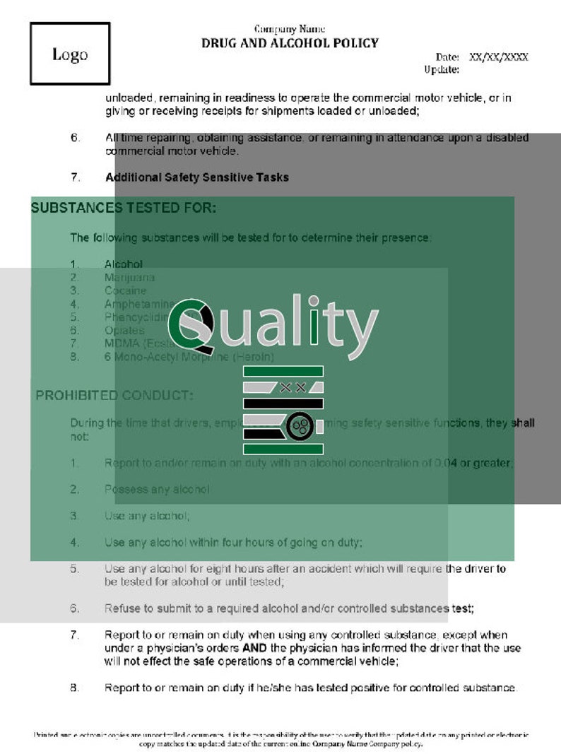 Drug and Alcohol Policy DOT Template Etsy Drug and Alcohol Policy DOT Template Etsy