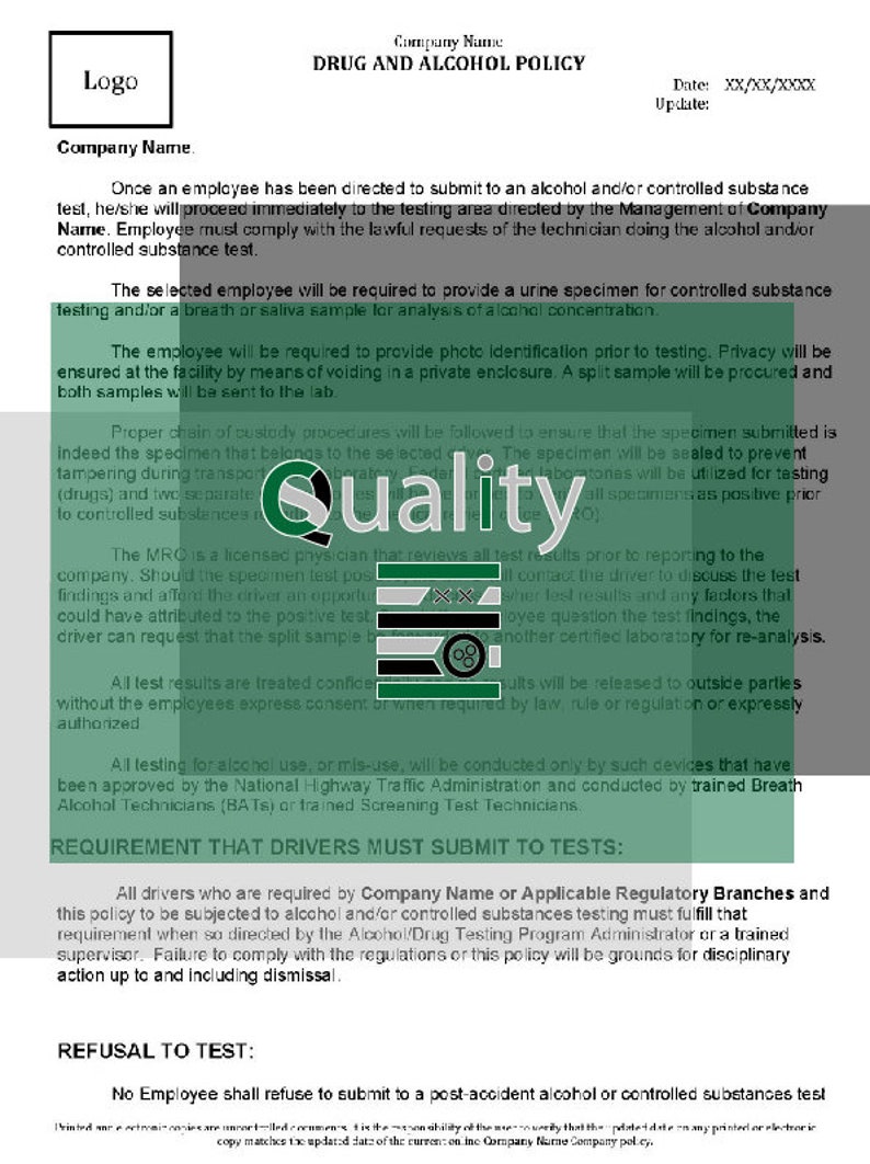 Drug and Alcohol Policy DOT Template Etsy Drug and Alcohol Policy DOT Template Etsy