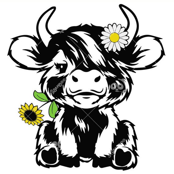 Highland Cow Sunflower Svg, Cute Cow Happy Mothers Day Svg, Buffalo With Sunflowers